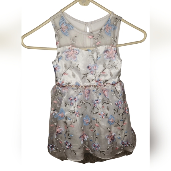 Rare Editions White Floral Dress Rhinestone Size 5 - Picture 1 of 5